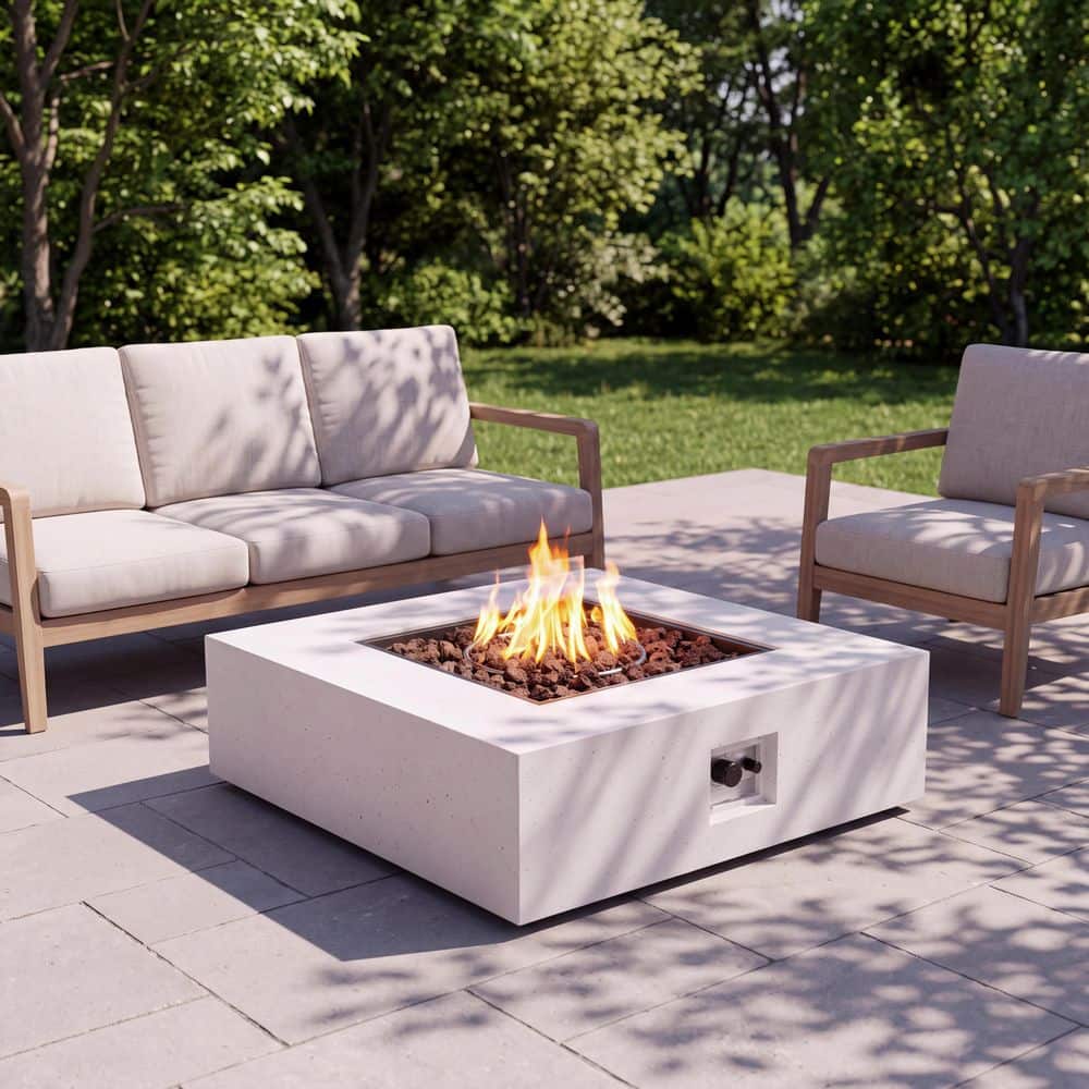 Mayfair Patio 50000 BTU Propane White Square Magnesium Oxide Outdoor Fire Pit (No Tank Holder)