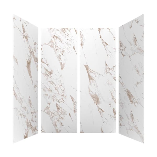 60 in. L x 32 in. W x 84 in. H Glue-Up Alcove Solid Composite Stone 4-Piece Shower Wall Kit in Caramel