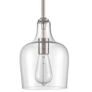 60 Watt 1 Light Nickel Finished Shaded Pendant Light with Clear glass Glass Shade and No Bulbs Included