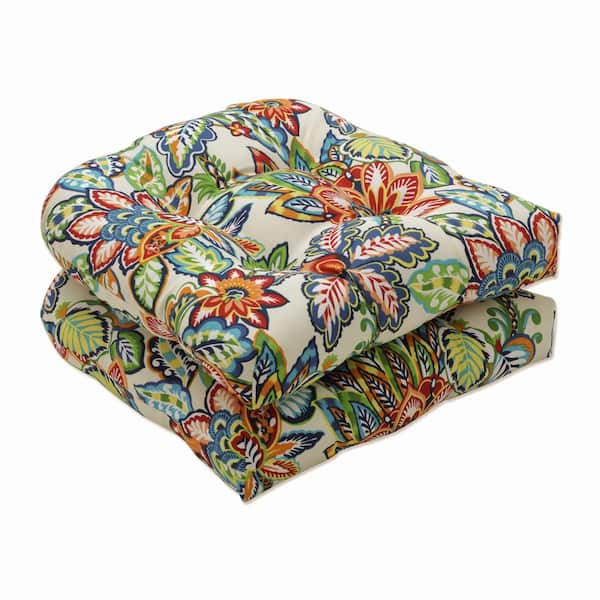 Pillow Perfect Floral 19 x 19 Outdoor Dining Chair Cushion in Blue/Green/Multicolored (Set of 2)