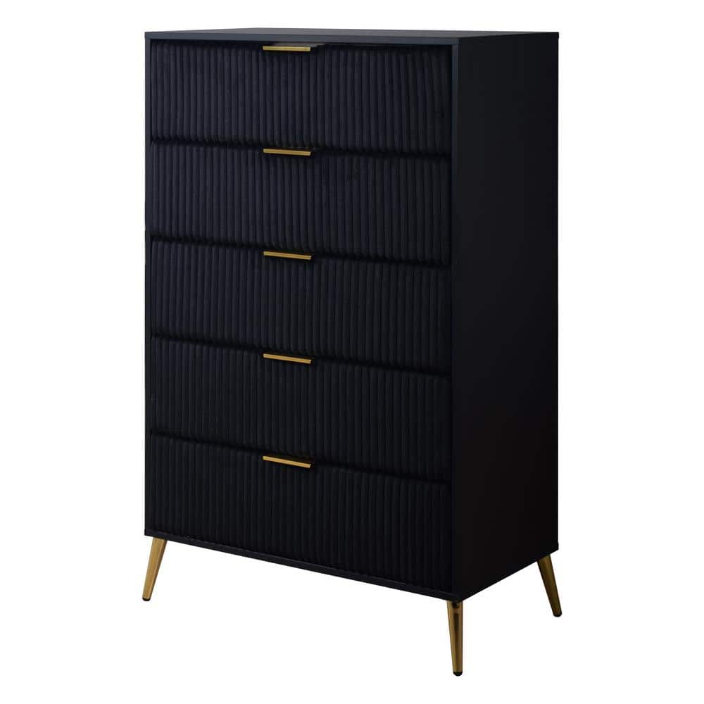 Black Contemporary 5-Drawer Chest with Dovetail Drawers