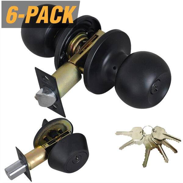 Black Finished 1 Pack Front Door/Exterior Door Lever Lockset with Double Cylinder Deadbolt Combination Set Keyed Alike 