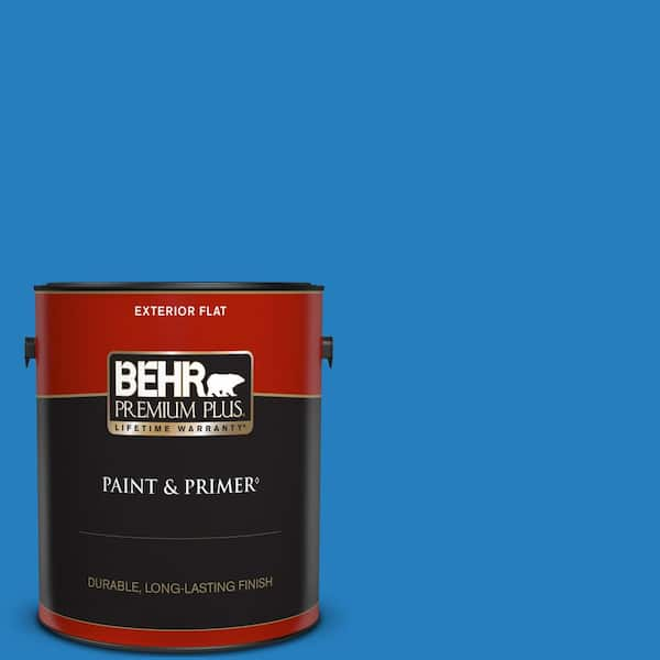 BEHR PREMIUM PLUS 1 gal. #P510-6 Brilliant Blue Flat Exterior Paint & Primer