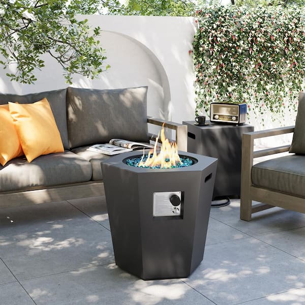 UPHA 24 in. 40,000 BTU Dark Gray Hexagon Concrete Outdoor Propane Gas Fire Pit Table with Propane Tank Cover