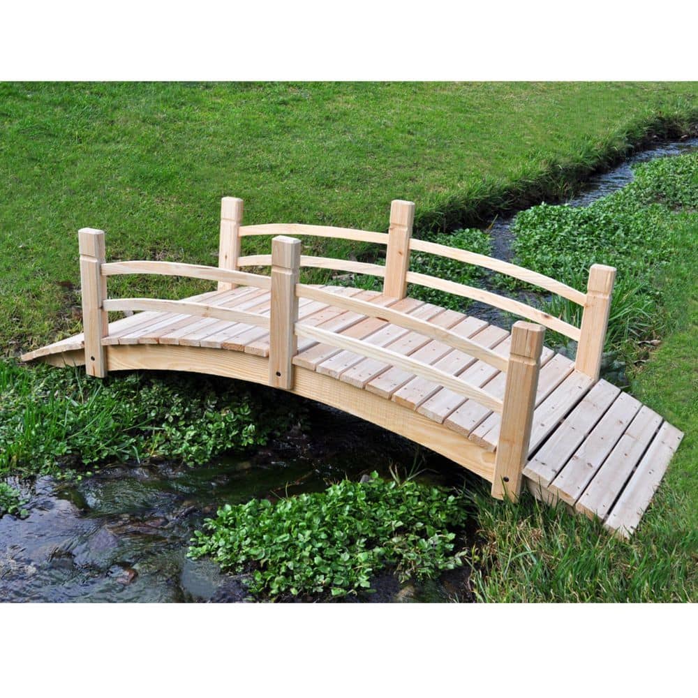 Natural Cedar Wood 6-Foot Garden Bridge with Handle Rails