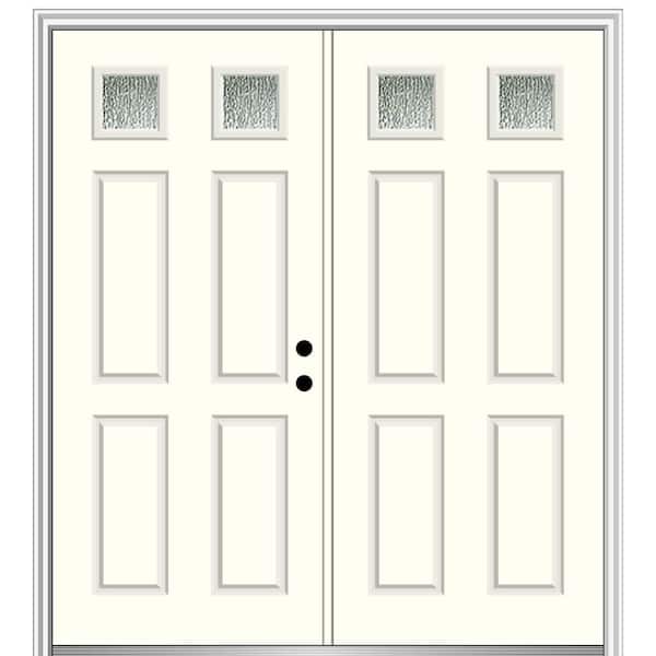 MMI Door 64 in. x 80 in. Left-Hand Inswing Rain Glass Alabaster Fiberglass Prehung Front Door on 6-9/16 in. Frame