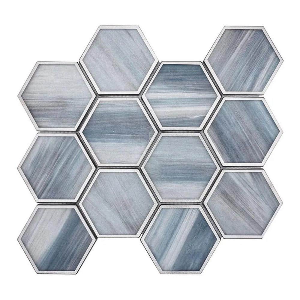 Solace 9 in. x 10 in. Matte Light Frost Blue Glass Mosaic Hexagon Wall and Floor Tile (3.28 sq. ft./case)-5 Pack price history on PriceWatchPro