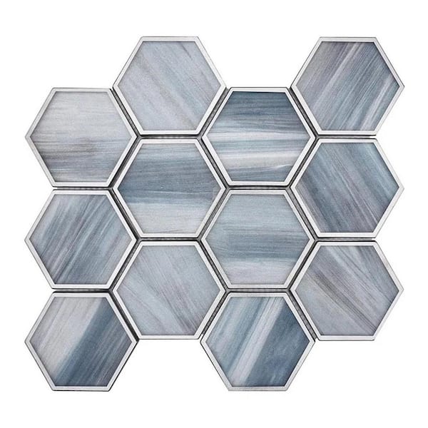 Apollo Tile Solace 9 in. x 10 in. Matte Light Frost Blue Glass Mosaic Hexagon Wall and Floor Tile (3.28 sq. ft./case)-5 Pack