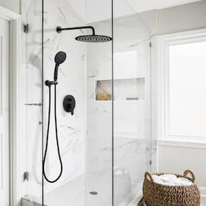 1-Spray Patterns with 1.8 GPM 12 in. Wall Mount Rain Fixed Shower Heads with 4.5 in. Hand Showerhead in Matte Black