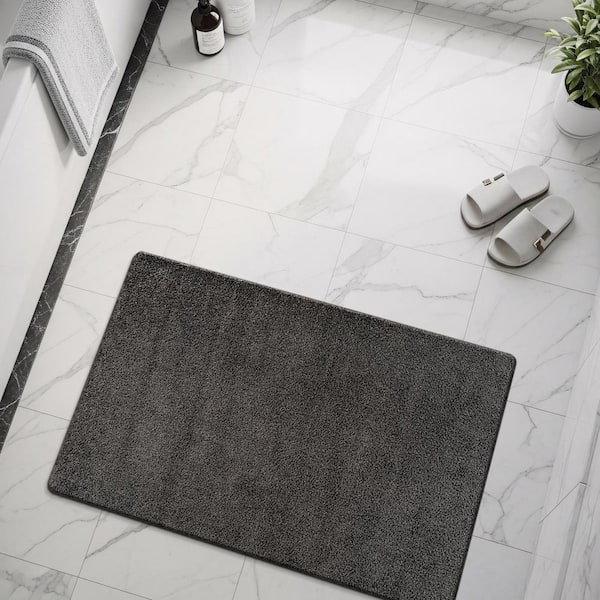 Silky 2 ft. x 3 ft. Dark Gray Solid Plus Thick Pile Non Slip Easy Clean Non Shedding Modern Door Mat Indoor Area Rug