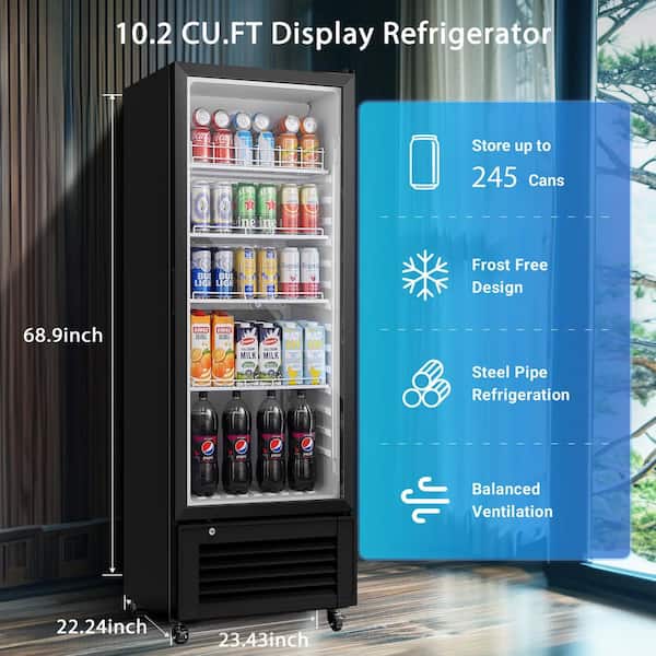 23.4 in. W 10.2 cu. ft. Single Zone 264 Cans Beverage Cooler, Merchandiser Refrigerator with Adjustable Shelves in Black