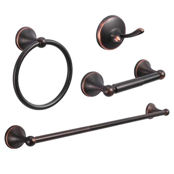 4-Piece Bath Hardware Set with 24 in. Towel Bar, Towel Ring, Toilet Paper Holder and Towel Hook in Oil Rubbed Bronze