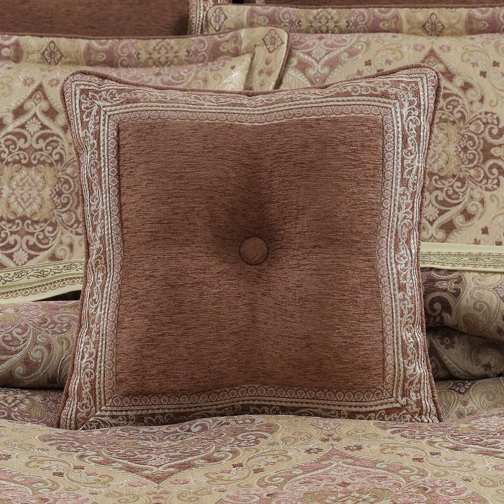 Weston 18" Square Terracotta Polyester Throw Pillow with Button Detail