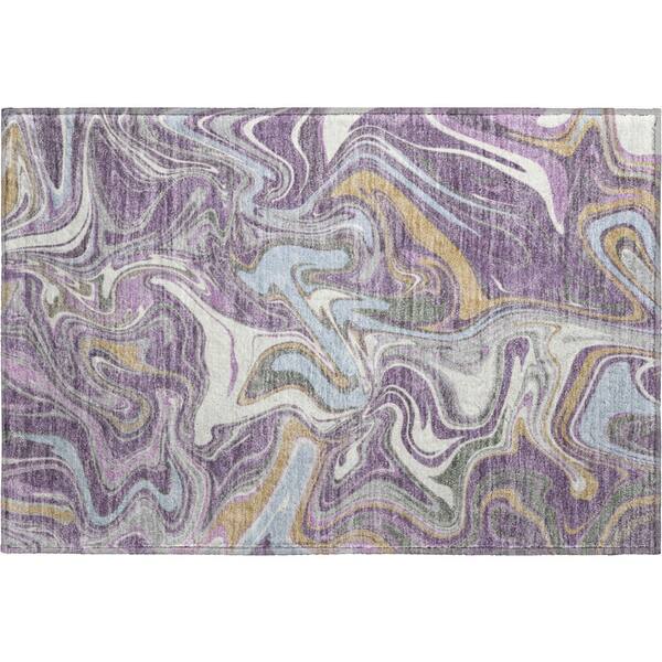 Mayfield Premium Machine Washable Abstract AMF2395 Purple 3 ft. x 4 ft. Area Rug