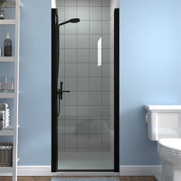 ES-DIY 30-31 in. W x 72 in. H Fold Pivot Frameless Swing Corner Shower Panel with Shower Door in Black with Clear Glass