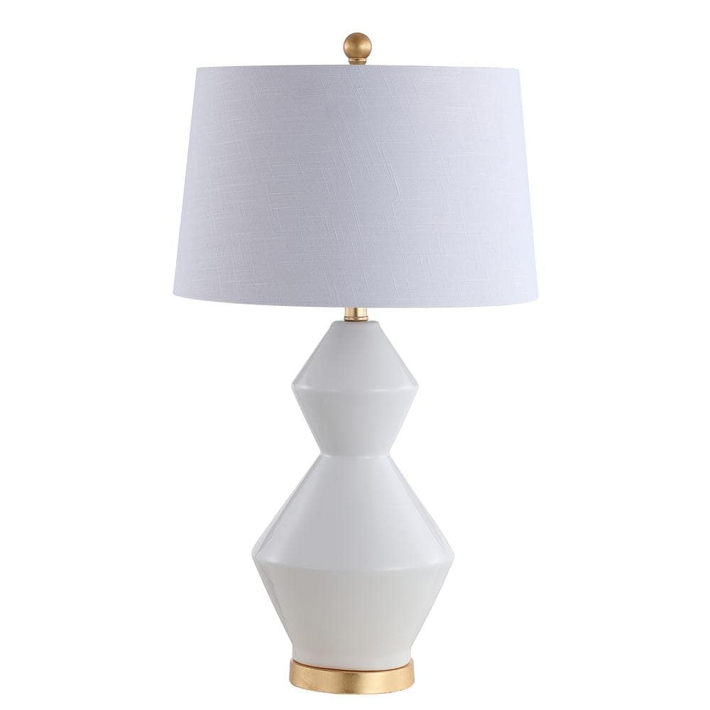 White and Gold Geometric Ceramic LED Table Lamp