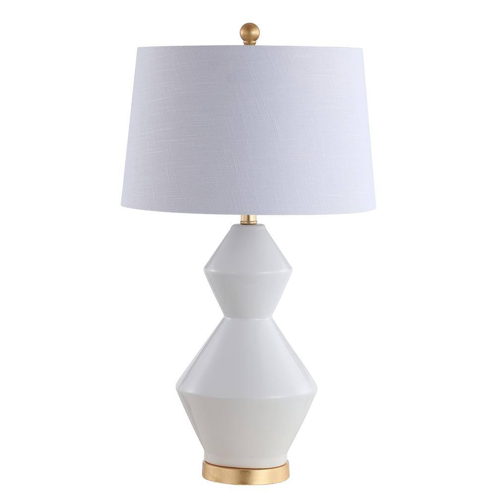 White and Gold Geometric Ceramic LED Table Lamp
