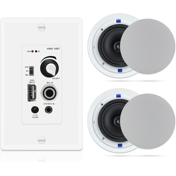 Herdio 6.5 in. Bluetooth Ceiling Speakers 320-Watt with Wall Amplifier-For Home, Office and More (White, Pair)