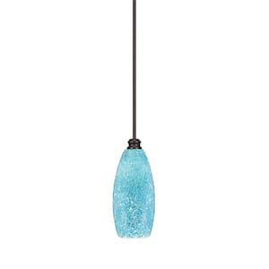 Albany 60-Watt 1-Light Espresso Shaded Pendant Light with Turquoise Fusion Glass Shade, No Bulbs Included