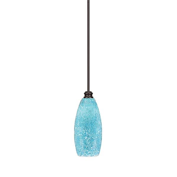 Unbranded Albany 60-Watt 1-Light Espresso Shaded Pendant Light with Turquoise Fusion Glass Shade, No Bulbs Included