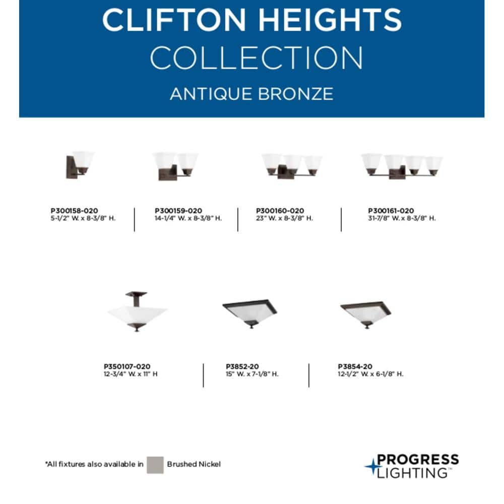 Clifton Heights Antique Bronze Semi-Flush Light with Etched Glass Shade