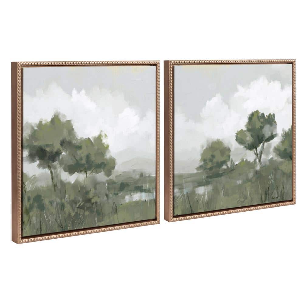 22" x 22" Gold Framed Abstract Olive Tree Canvas Art Set