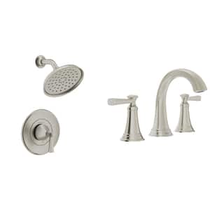 Rumson 8 in. Widespread Bathroom Faucet and Single-Handle 1-Spray Shower Faucet in Brushed Nickel (Valve Included)