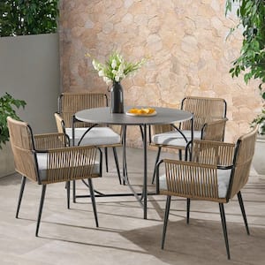 Alburgh All-Weather 5-Piece Outdoor Bistro Set with 4 Rope Chairs with Light Gray Cushions and 30 in. H Bistro Table