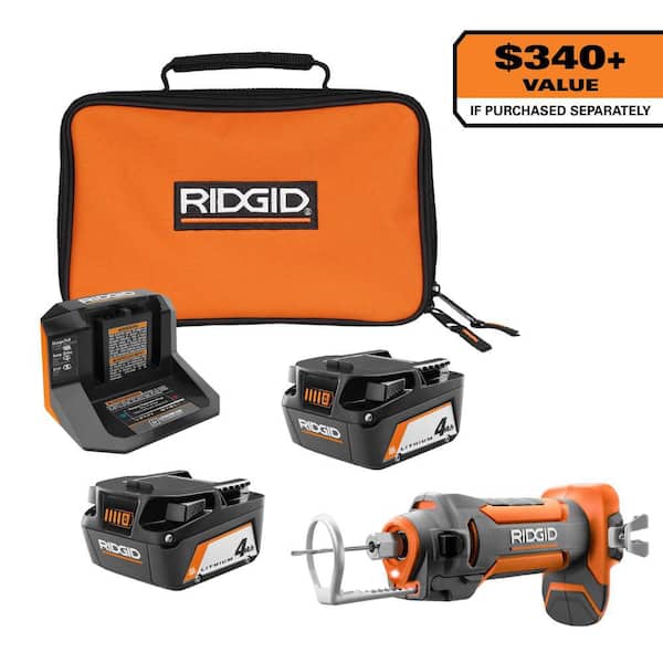 18V (2) 4.0 Ah Batteries and Charger Kit with 18V Drywall Cut-Out Tool