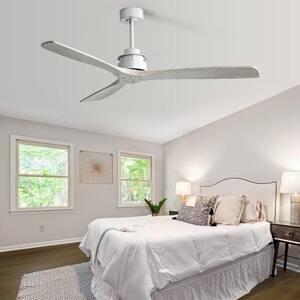 60 in. Ceiling Fan Remote Control in Silver with 6-Speed and 3 Solid Wood Blade Reversible DC Motor for Living Room