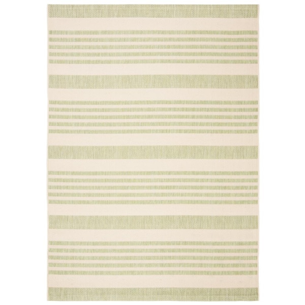 SAFAVIEH Courtyard Beige/Sweet Pea 5 ft. x 8 ft. Striped Indoor/Outdoor Patio  Area Rug