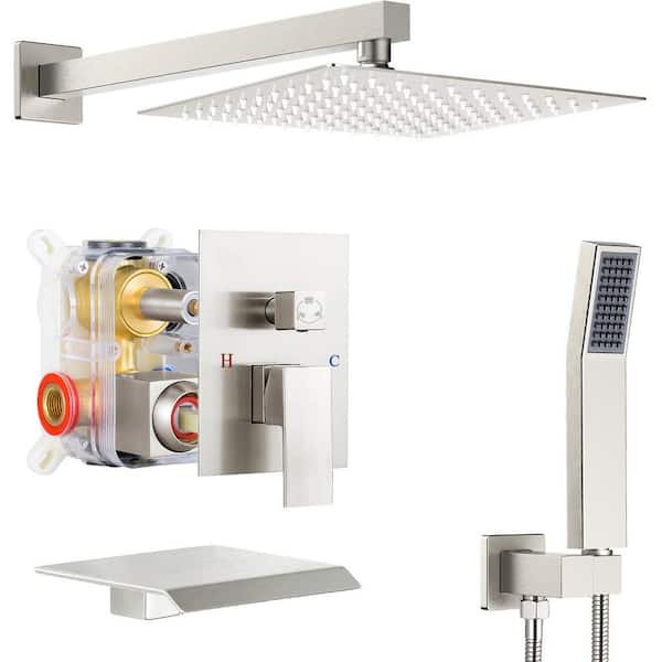 AKLFGN Double Handle 3-Spray Tub and Shower Faucet Shower Combo 10 in. Shower Head 2.5 GPM in. Brushed Nickel Valve Included