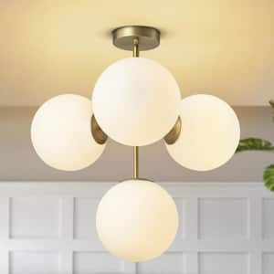 Sydni 40-Watt 4-Light Modern Brushed Gold Linear Frosted Glass Globe Bubble Pendant Light 2-Tier Cluster Island Lighting