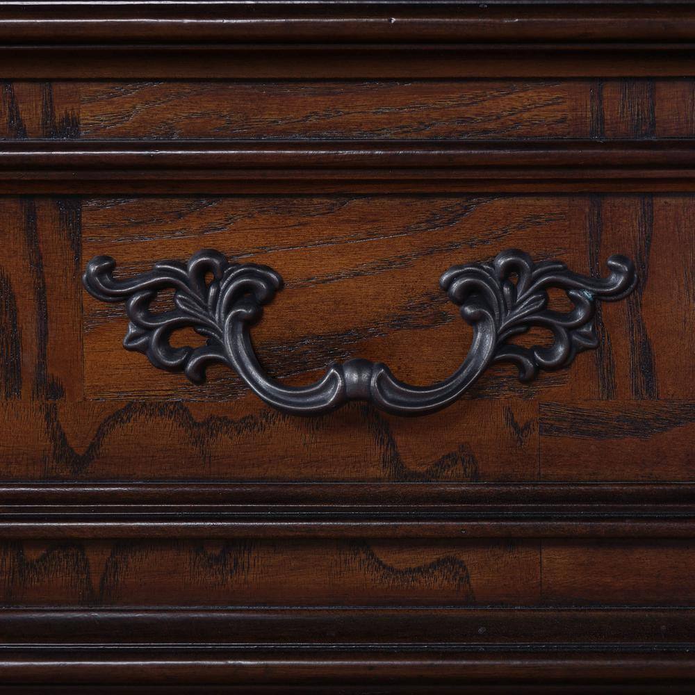 Dark Cherry Solid Wood Dresser with Marble Top and Carved Details