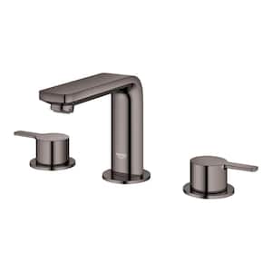 Lineare 8 in. Widespread 2-Handle Mid-Arc 1.2 GPM Bathroom Faucet with Drain Assembly in Hard Graphite