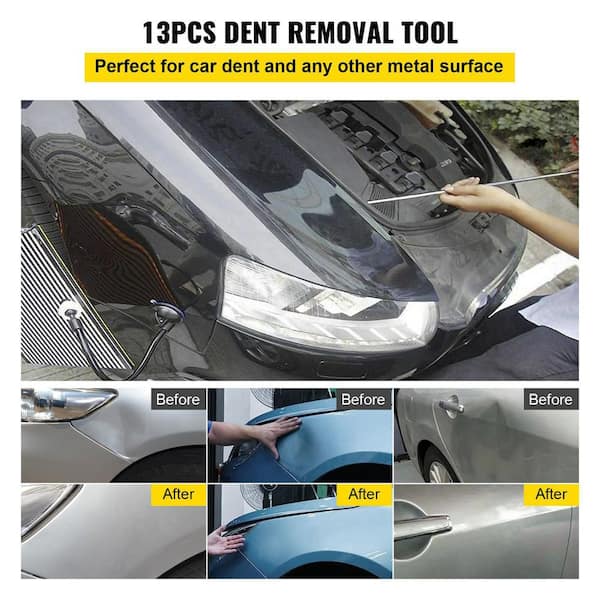 Rods Dent Removal Kit 13 Pcs Paintless Dent Repair Tool 5 Pcs Stainless  Steel Dent Rods 8 Pcs Tapper Heads