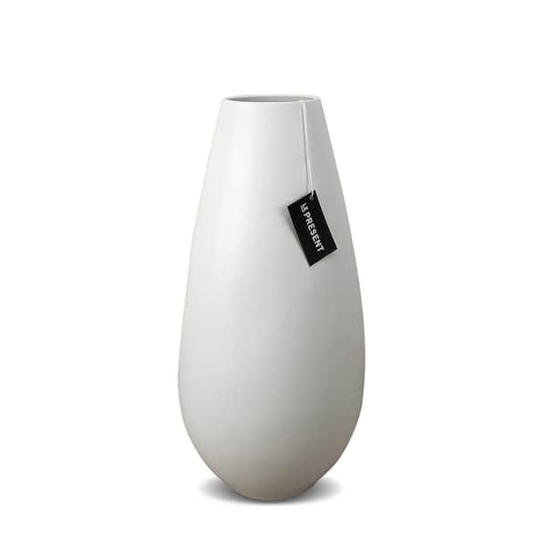 Unbranded Drop Wide Tall Ceramic Vase In White Matte 13.7 in. Height