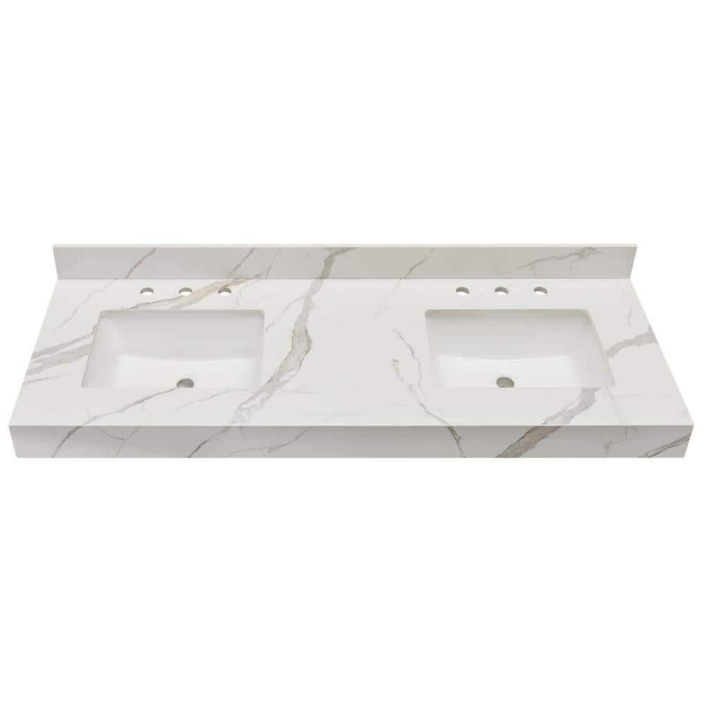 Calacatta White Composite Double Vanity Top with Sinks