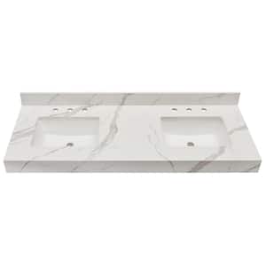 Marseille 60 in. W x 22 in. D Composite Stone Vanity Top in Calacatta White Apron with White Rectangular Double Sinks