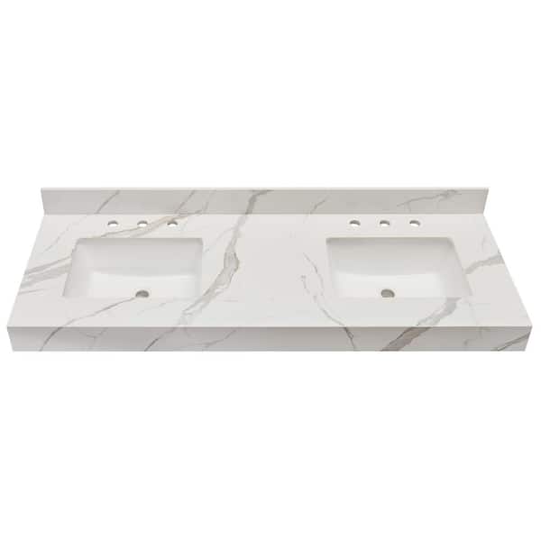 Altair Marseille 60 in. W x 22 in. D Composite Stone Vanity Top in Calacatta White Apron with White Rectangular Double Sinks