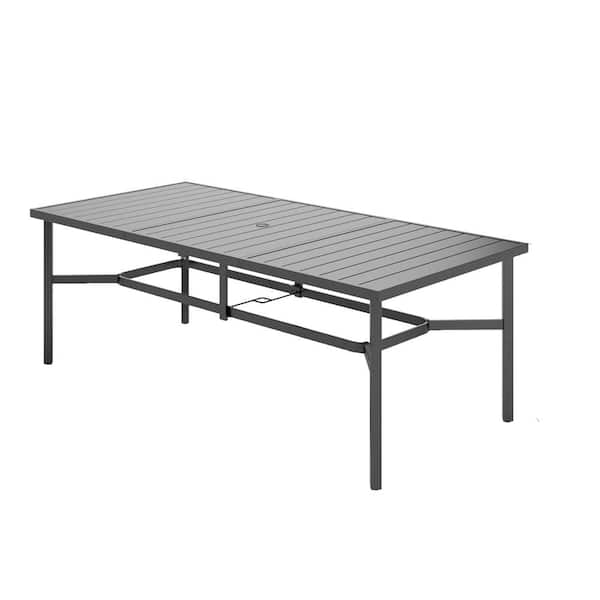 Oyezvary Outdoor Rectangular Metal Patio Dining Table with Umbrella ...