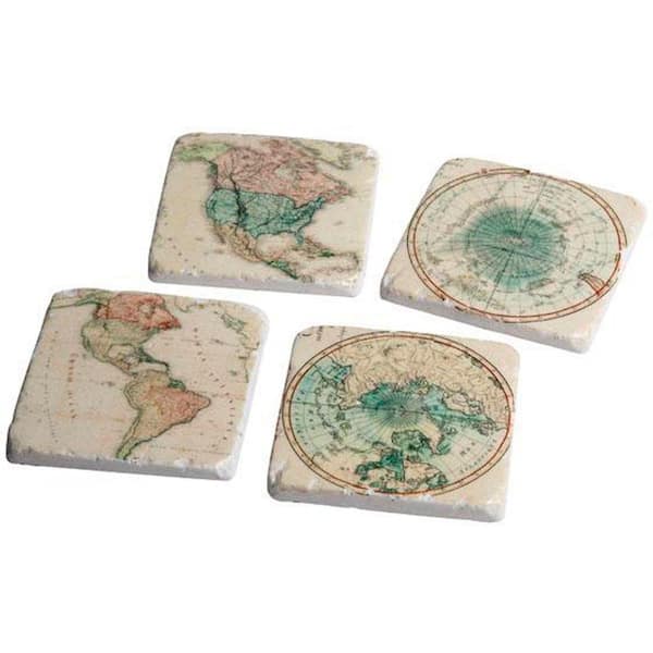 Storied Home Arts & Crafts Ivory/Green Global Coasters (Set of 4)