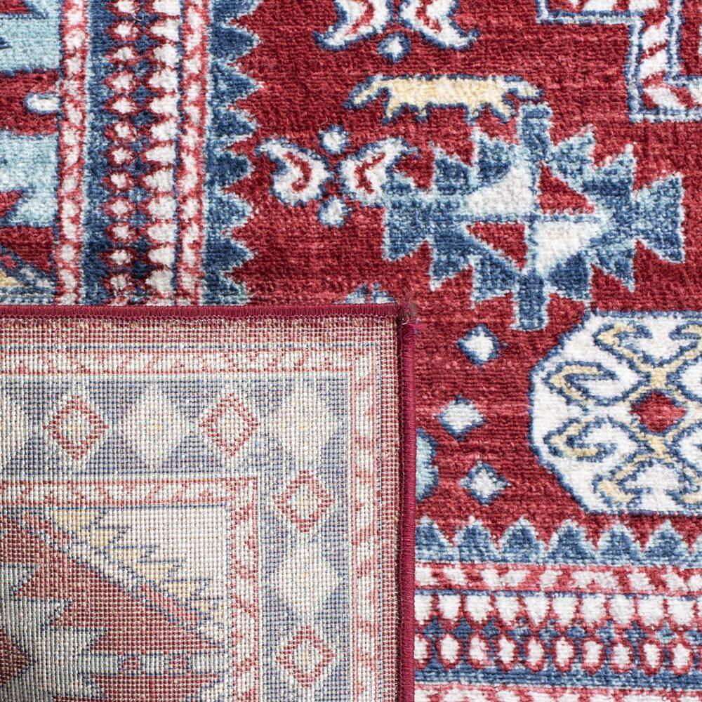 Kazak Red and Blue 4' x 6' Synthetic Area Rug