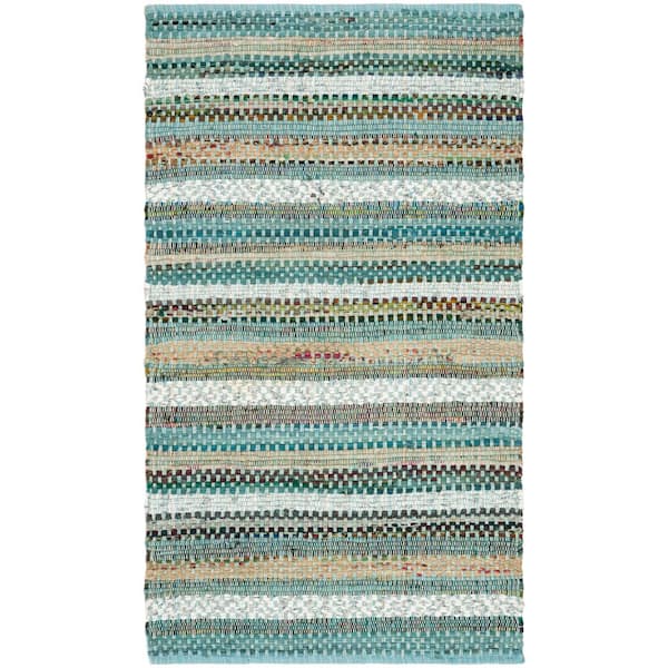 SAFAVIEH Montauk Aqua/Multi Doormat 3 ft. x 4 ft. Striped Distressed Area Rug