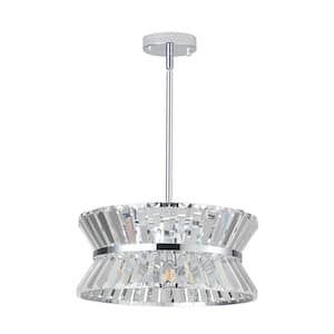 15.7 in. 4-Light Modern Hanging Light Fixture White Chrome Chandelier with Crystal Shade for Living-Room
