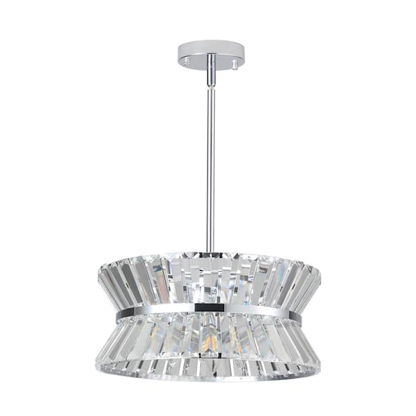 Jushua 15.7 in. 4-Light Modern Hanging Light Fixture White Chrome Chandelier with Crystal Shade for Living-Room