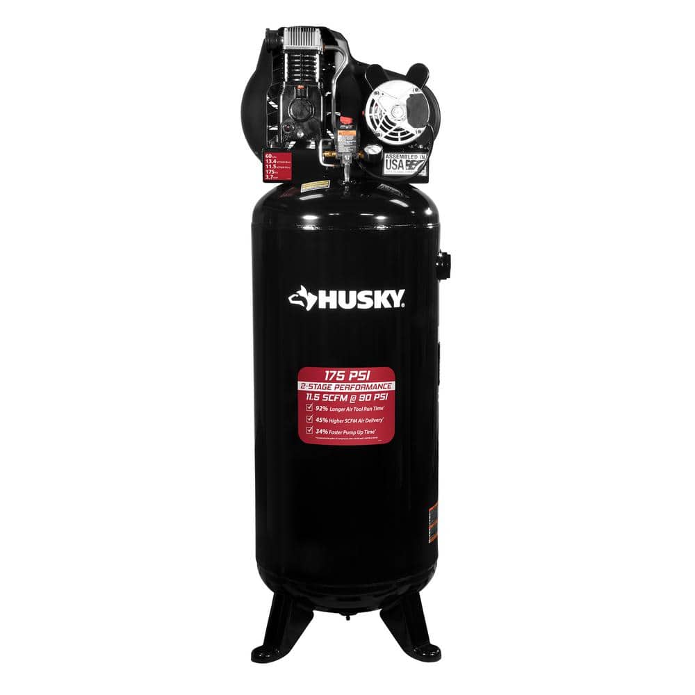 Husky 60 Gal. 3.7 HP 1-Phase 175 PSI Oil Lubed Belt Drive Stationary Electric Air Compressor -  C603H