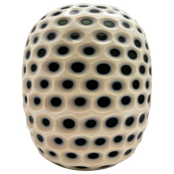 castellousa Beige 9 in. Decorative Handmade Carved Cylinder Lattice Glass Vase