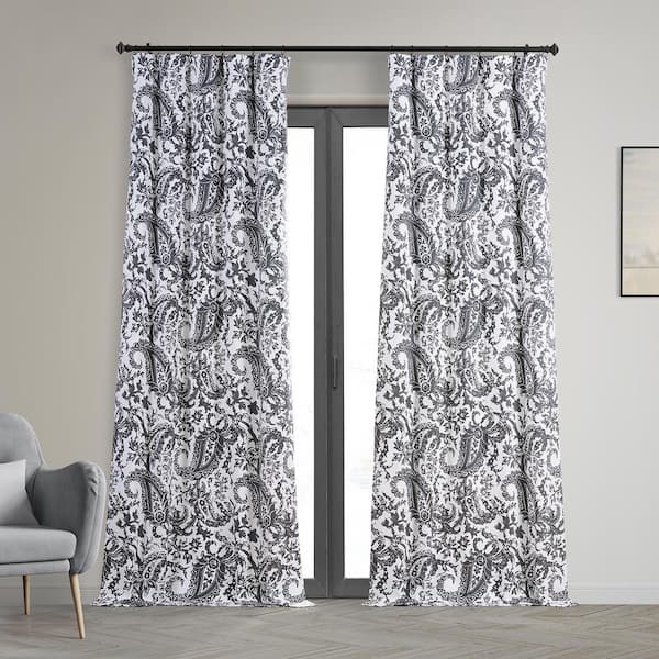 Exclusive Fabrics & Furnishings Edina Grey Printed Cotton Blackout Curtain - 50 in. W x 84 in. L (1 Panel)