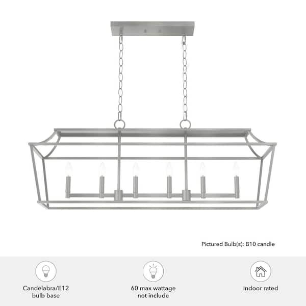 Hunter Laurel Ridge 6 Light Brushed Nickel Linear Chandelier Kitchen Light